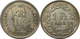 Europäische Münzen und Medaillen, Schweiz / Switzerland. 1 Franken 1952. 5,0 g. 0.835 Silber. 0.13 OZ. KM 24. Vorzüglich+