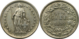 Europäische Münzen und Medaillen, Schweiz / Switzerland. 1/2 Franken 1957. Silber. KM 23. Fast Vorzüglich