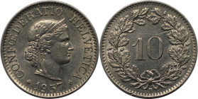 Europäische Münzen und Medaillen, Schweiz / Switzerland. 10 Rappen 1957, Kupfer-Nickel. KM 27. Stempelglanz. Kl.Kratzer