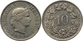 Europäische Münzen und Medaillen, Schweiz / Switzerland. 10 Rappen 1959. Kupfer-Nickel. KM 27. Vorzüglich