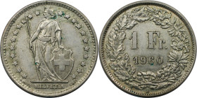 Europäische Münzen und Medaillen, Schweiz / Switzerland. 1 Franken 1960. 5,0 g. 0.835 Silber. 0.13 OZ. KM 24. Vorzüglich+