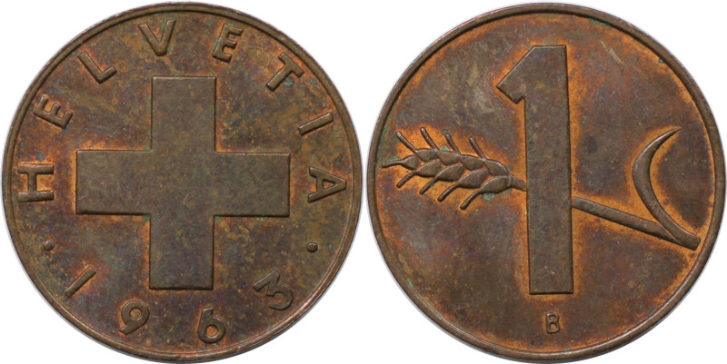 Europäische Münzen und Medaillen, Schweiz / Switzerland. 1 Rappen 1963. Bronze. ...