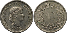 Europäische Münzen und Medaillen, Schweiz / Switzerland. 10 Rappen 1965. Kupfer-Nickel. KM 27. Vorzüglich-stempelglanz