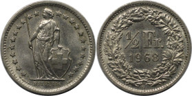 Europäische Münzen und Medaillen, Schweiz / Switzerland. 1/2 Franken 1968. Kupfer-Nickel. KM 23a.1. Fast Stempelglanz