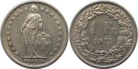Europäische Münzen und Medaillen, Schweiz / Switzerland. 1 Franken 1971, Kupfer-Nickel. KM 24a.1. Vorzüglich