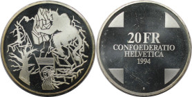 Europäische Münzen und Medaillen, Schweiz / Switzerland. Teufelsbrücke. 20 Franken 1994 B. 20,0 g. 0.835 Silber. 0.54 OZ. KM 74. Stempelglanz