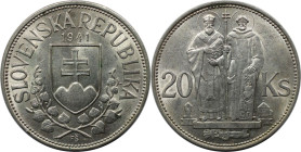 Europäische Münzen und Medaillen, Slowakei / Slovakia. Hl. Kyrill und Methodius. 20 Kronen 1941. Silber. KM 7. Vorzüglich-stempelglanz