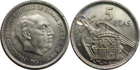 Europäische Münzen und Medaillen, Spanien / Spain. Francisco Franco (1939-1975). 5 Pesetas 1957. Kupfer-Nickel. KM 786. Stempelglanz. Kratzer
