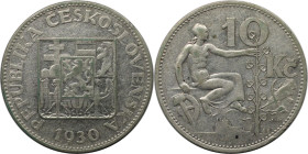 Europäische Münzen und Medaillen, Tschechoslowakei / Czechoslovakia. 10 Kronen 1930. Silber. KM 15. Sehr schön-vorzüglich