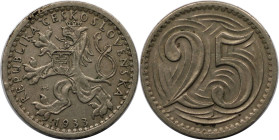 Europäische Münzen und Medaillen, Tschechoslowakei / Czechoslovakia. 25 Halere 1933, Kupfer-Nickel. KM 16. Vorzüglich+