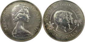 Weltmünzen und Medaillen, Bermuda. Hochzeit von Prinz Charles und Lady Diana. 1 Dollar 1981. Kupfer-Nickel. KM 28. Stempelglanz