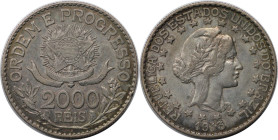 Weltmünzen und Medaillen, Brasilien / Brazil. 2000 Reis 1913, Silber. KM 514. Sehr schön-vorzüglich