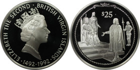 Weltmünzen und Medaillen, Britische Jungferninseln / British Virgin Islands. Entdeckung Amerikas - Kolumbus vor König Ferdinand und Königin. 25 Dollar...