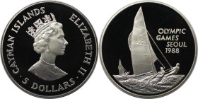 Weltmünzen und Medaillen, Cayman Islands. Olympische Spiele in Seoul - Segelschiff. 5 Dollars 1988. 28,28 g. 0.925 Silber. 0.84 OZ. KM 143. Polierte P...