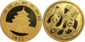 Weltmünzen und Medaillen, China. 40. Jahrestag der Panda-Prägung. 200 Yuan 2022. 15 g. 0.999 Gold. KM UC# 410. Stempelglanz. Original Folie