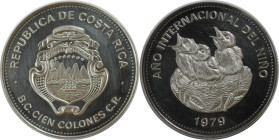 Weltmünzen und Medaillen, Costa Rica. Jahr des Kindes / Vögel im Nest. 100 Colones 1979. 35,0 g. 0.925 Silber. 1.04 OZ. KM 206. Stempelglanz
