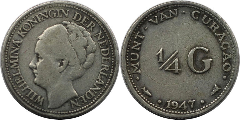 Weltmünzen und Medaillen, Curaçao. Wilhelmina (1890-1948). 1/4 Gulden 1947. Silb...