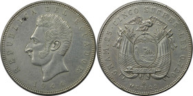 Weltmünzen und Medaillen, Ecuador. Antonio Jose de Sucre. 5 Sucres 1944. 25,0 g. 0.720 Silber. 0.58 OZ. KM 79. Fast Stempelglanz