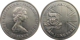 Weltmünzen und Medaillen, Falklandinseln / Falkland islands. Befreiung - 14. Juni 1982. 50 Pence 1982. Kupfer-Nickel. KM 18. Fast Stempelglanz