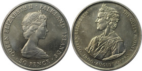 Weltmünzen und Medaillen, Falklandinseln / Falkland islands. 80. Geburtstag von Königinmutter. 50 Pence 1980, Kupfer-Nickel. KM 15. Stempelglanz