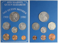 Weltmünzen und Medaillen, Falklandinseln / Falkland islands, Lots und Sammlungen. "THE QUEEN MUTHER" Set (7 Münzen) 1980. Stempelglanz. Im Orig. Folde...