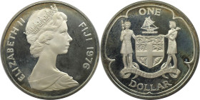 Weltmünzen und Medaillen, Fidschi / Fiji. Elizabeth II. 1 Dollar 1976. 28,28 g. 0.925 Silber. 0.84 OZ. KM 32a. Polierte Platte