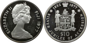 Weltmünzen und Medaillen, Fidschi / Fiji. Silbernes Jubiläum des Beitritts. 10 Dollars 1977. 30,30 g. 0.925 Silber. 0.9 OZ. KM 40. Polierte Platte