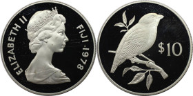 Weltmünzen und Medaillen, Fidschi / Fiji. Papageienfink. 10 Dollars 1978. 28,28 g. 0.925 Silber. 0.84 OZ. KM 41a. Polierte Platte