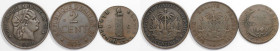 Weltmünzen und Medaillen, Haiti, Lots und Sammlungen / Lots and Collections. 2 Centimes 1840, 1881, 1894. KM: A22, 43, 49. Lot von 3 Münzen. Kupfer. S...