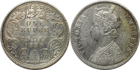 Weltmünzen und Medaillen, Indien / India. Britisch Indien. Viktoria (1837-1901). 1 Rupee 1885. Silber. KM 492. Stempelglanz