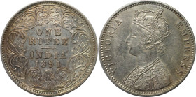 Weltmünzen und Medaillen, Indien / India. Britisch Indien. Viktoria (1837-1901). 1 Rupee 1891. Silber. KM 492. Stempelglanz