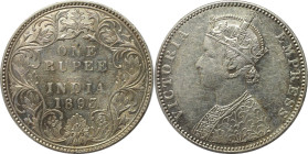 Weltmünzen und Medaillen, Indien / India. Britisch Indien. Viktoria (1837-1901). 1 Rupee 1893. Silber. KM 492. Stempelglanz