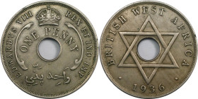 Weltmünzen und Medaillen, Westafrika / Western African. Britisch-Westafrika. Eduard VIII. 1 Penny 1936 H, Heaton, Birmingham. Kupfer-Nickel. KM 16. Vo...