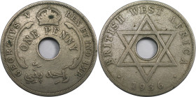 Weltmünzen und Medaillen, Westafrika / Western African. Britisch-Westafrika. George V. 1 Penny 1936. Kupfer-Nickel. KM 9. Sehr schön-vorzüglich