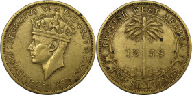 Weltmünzen und Medaillen, Westafrika / Western African. Britisch-Westafrika. George VI. 2 Shillings 1938. Nickel-Messing. KM 24. Fast Vorzüglich