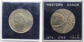 Weltmünzen und Medaillen, Western Samoa. Malietoa Tanumafili II. 1 Tala 1974. Kupfer-Nickel. KM 19. Stempelglanz. Original Box