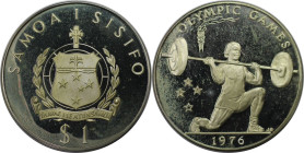 Weltmünzen und Medaillen, Western Samoa. Olympische Spiele 1976 in Montreal - Gewichtheben. 1 Tala 1976. 30,40 g. 0.925 Silber. 0.90 OZ. KM 22a. Polie...