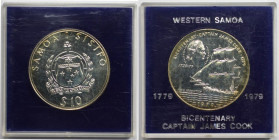 Weltmünzen und Medaillen, Western Samoa. 200. Todestag von Captain James Cook. 10 Tala 1979. 31,33 g. 0.500 Silber. 0.5 OZ. KM 33a. Polierte Platte. O...