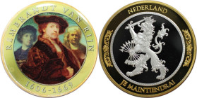 Medaillen und Jetons, Gedenkmedaillen. Niederlande / Netherlands. Rembrandt van Rijn 1606-1669. Farbmedaille. Polierte Platte