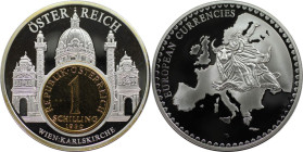 Medaillen und Jetons, Gedenkmedaillen. Österreich. Wien: Karlskirche. Medaille Europäische Währung mit Inlay 1 Schilling 1980. Polierte Platte
