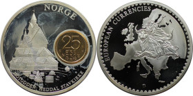 Medaillen und Jetons, Gedenkmedaillen. Norwegen / Norway. Notodden: Heddal Stavkirke. Medaille Europäische Währung mit Inlay 25 Ore 1982. Polierte Pla...