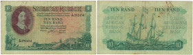 Banknoten, Südafrika / South Africa. 10 Rand ND (1962-1965). Erste Zeilen mit Banknamen und Wert in Englisch. Pick 106b. II-