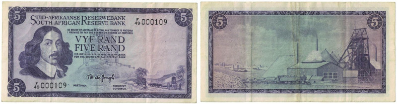 Banknoten, Südafrika / South Africa. 5 Rand ND (1967-1974). Erste Zeilen mit Ban...