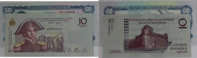 Banknoten, Lots und Sammlungen Banknoten. Haiti 10 Gourdes 2004 (P.272), Jamaica...