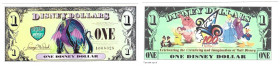 Banknoten, Fantasy Spielgeld / Fantasy play money. Serie: Helden aus Disneyland. 1 Disney Dollar. Unc