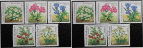 Briefmarken / Postmarken, Deutschland / Germany. BRD. Deutsche Bundespost. Rennsteiggarten Oberhof. 30, 50, 80, 100, 350 Pfennig 1991. Lot von 5 Stück...
