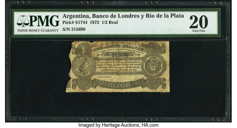 Argentina Banco de Londres y Rio de la Plata 1/2 Real 25.9.1872 Pick S1744 PMG V...
