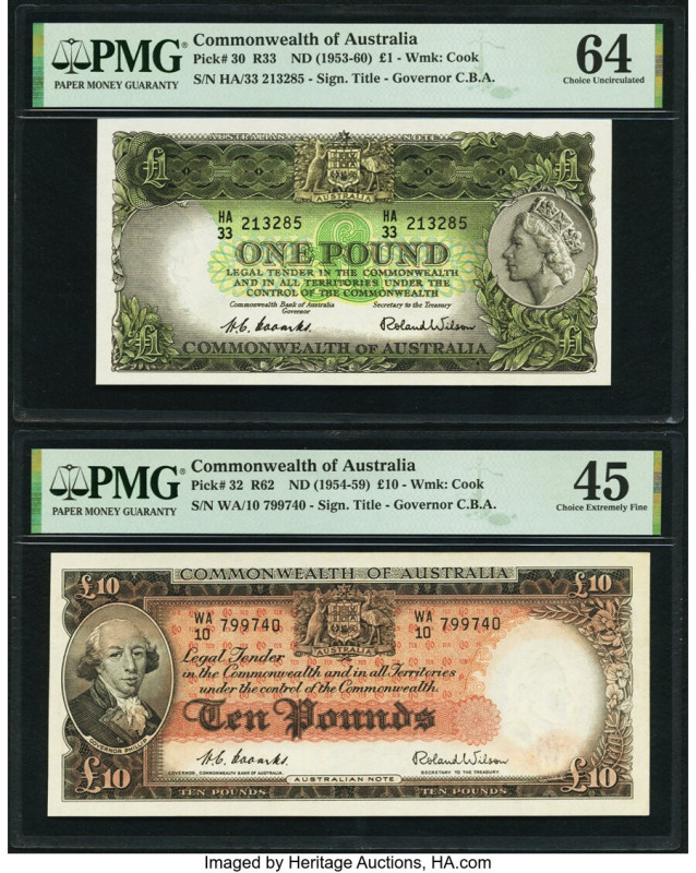 Australia Commonwealth Bank of Australia 1; 10 Pounds ND (1953-60); (1954-59) Pi...