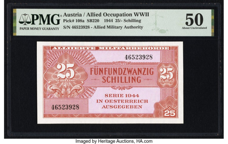 Austria Allied Military Authority 25 Schilling 1944 Pick 108a PMG About Uncircul...