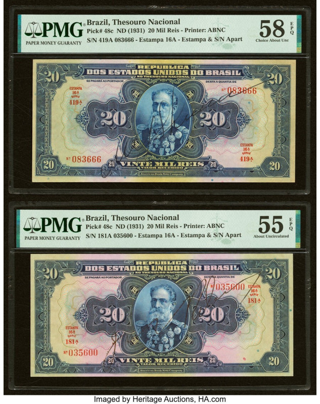 Brazil Thesouro Nacional 20 Mil Reis ND (1931) Pick 48c Two Examples PMG Choice ...